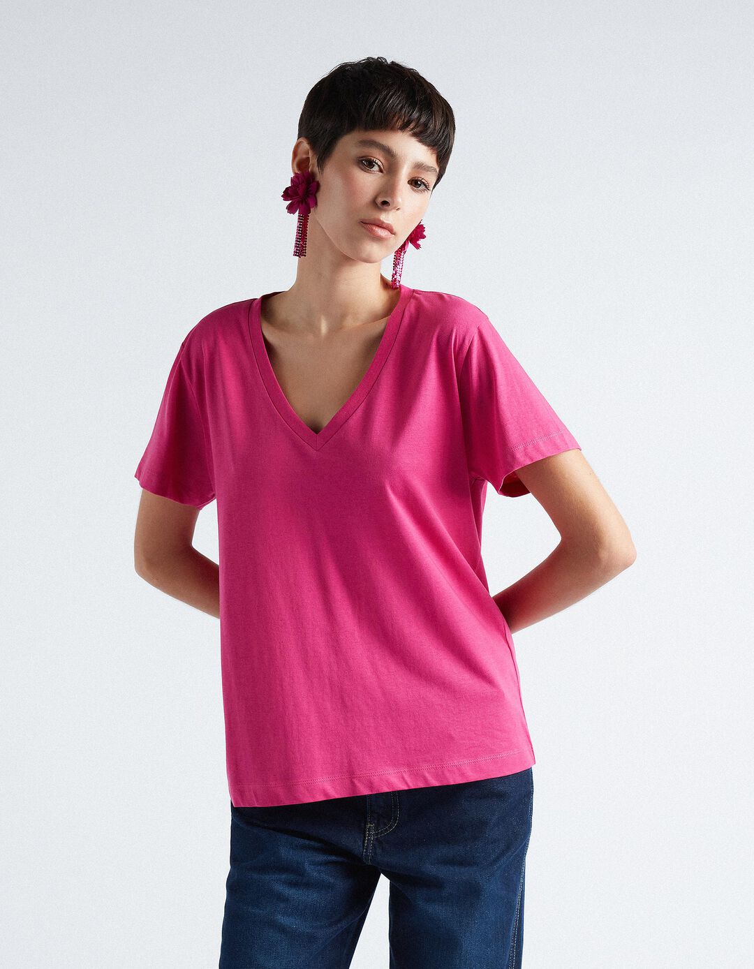 V-neck T-shirt, Women, Dark Pink