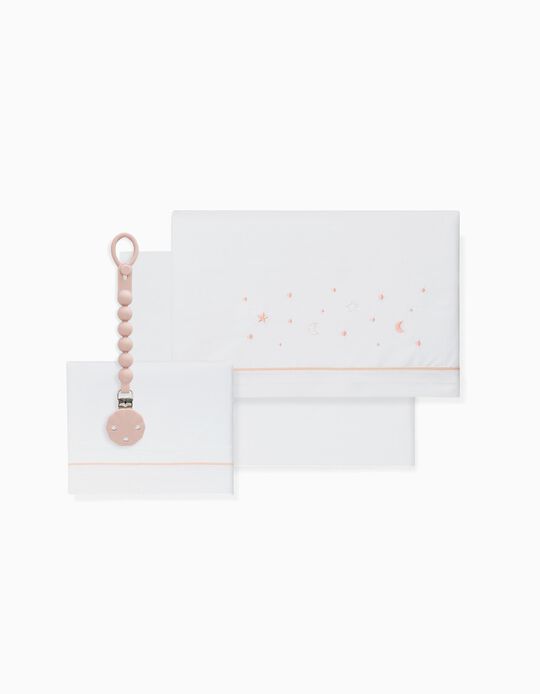 Comprar Online Conjunto de Len&ccedil;&oacute;is, 3 Pe&ccedil;as de Algod&atilde;o 'Stars' 60x120 cm, Rosa