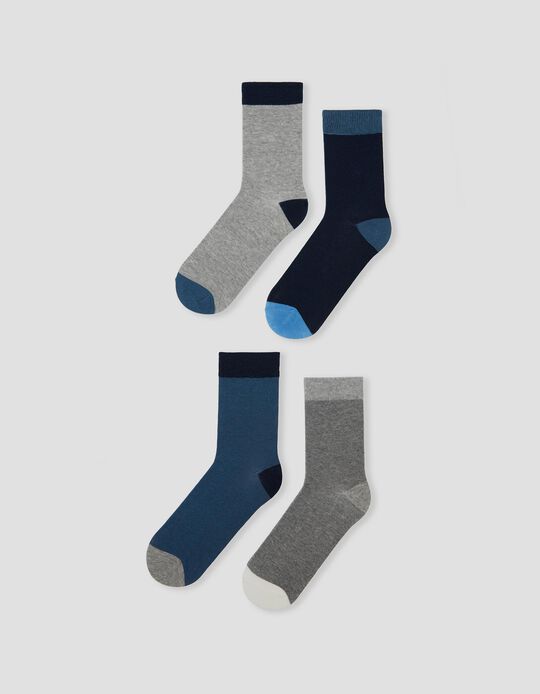 4 Pairs of Plain Socks for Men, Blue/ Grey