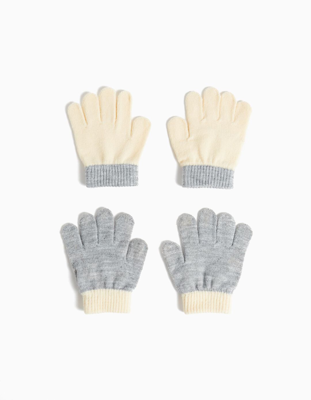 Pack 2 Pairs of Gloves, Girl, Beige/Light Gray