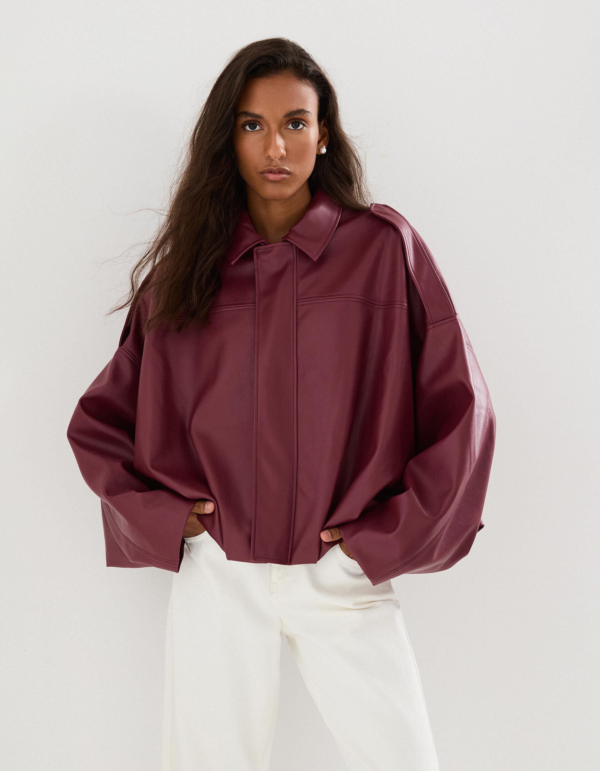Comprar Online Casaco Bomber Efeito Pele, Mulher, Vermelho Escuro