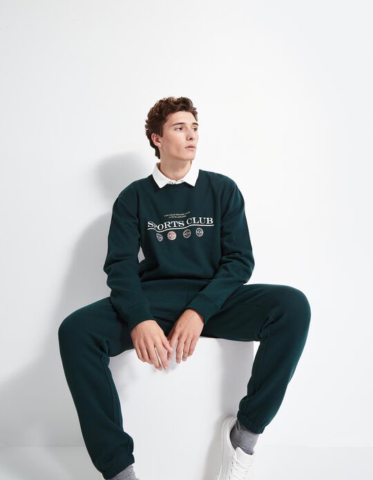 Comprar Online Sweatshirt de Felpa Estampado, Homem, Verde Escuro