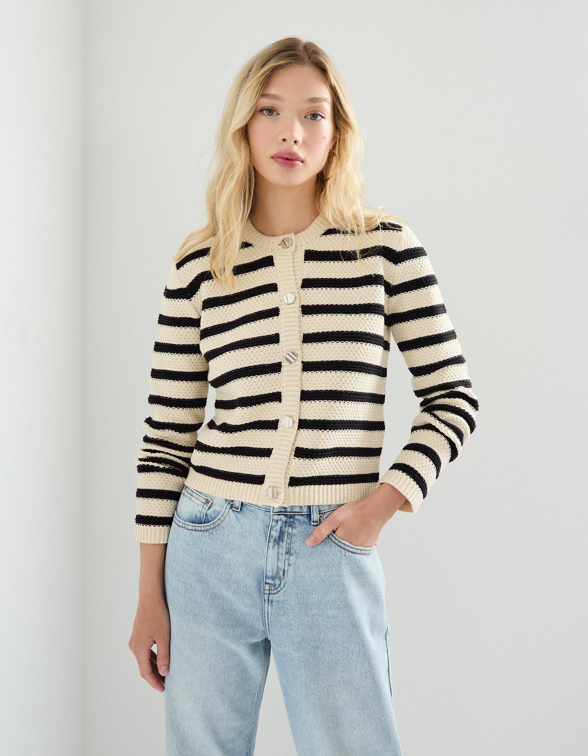 Comprar Online Casaco de Malha Riscas, Mulher, Preto