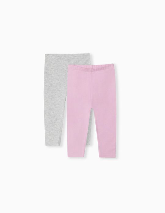2 Leggings Pack, Baby Girls, Light Pink/Light Grey