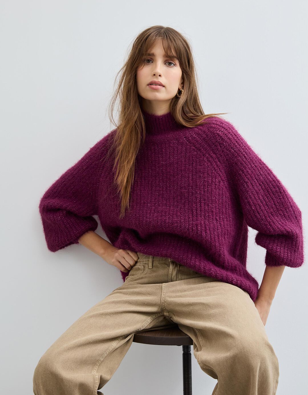 Camisola com L&atilde;, Mulher, Rosa Escuro