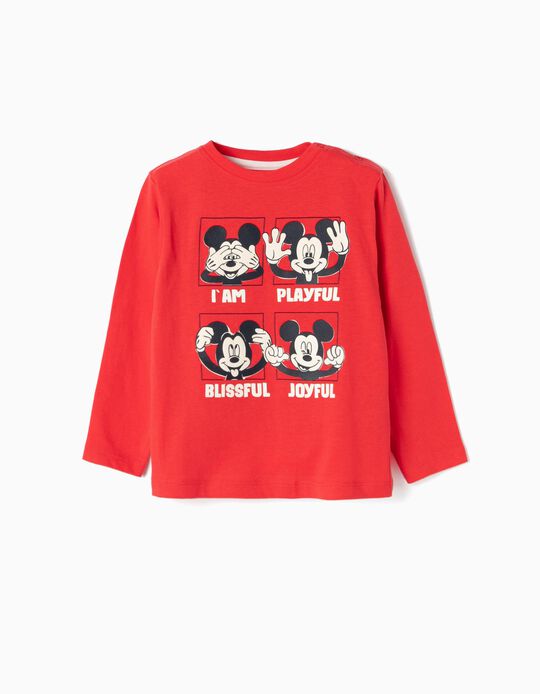 T-shirt Manga Comprida para Beb&eacute; Menino 'Mickey', Vermelho