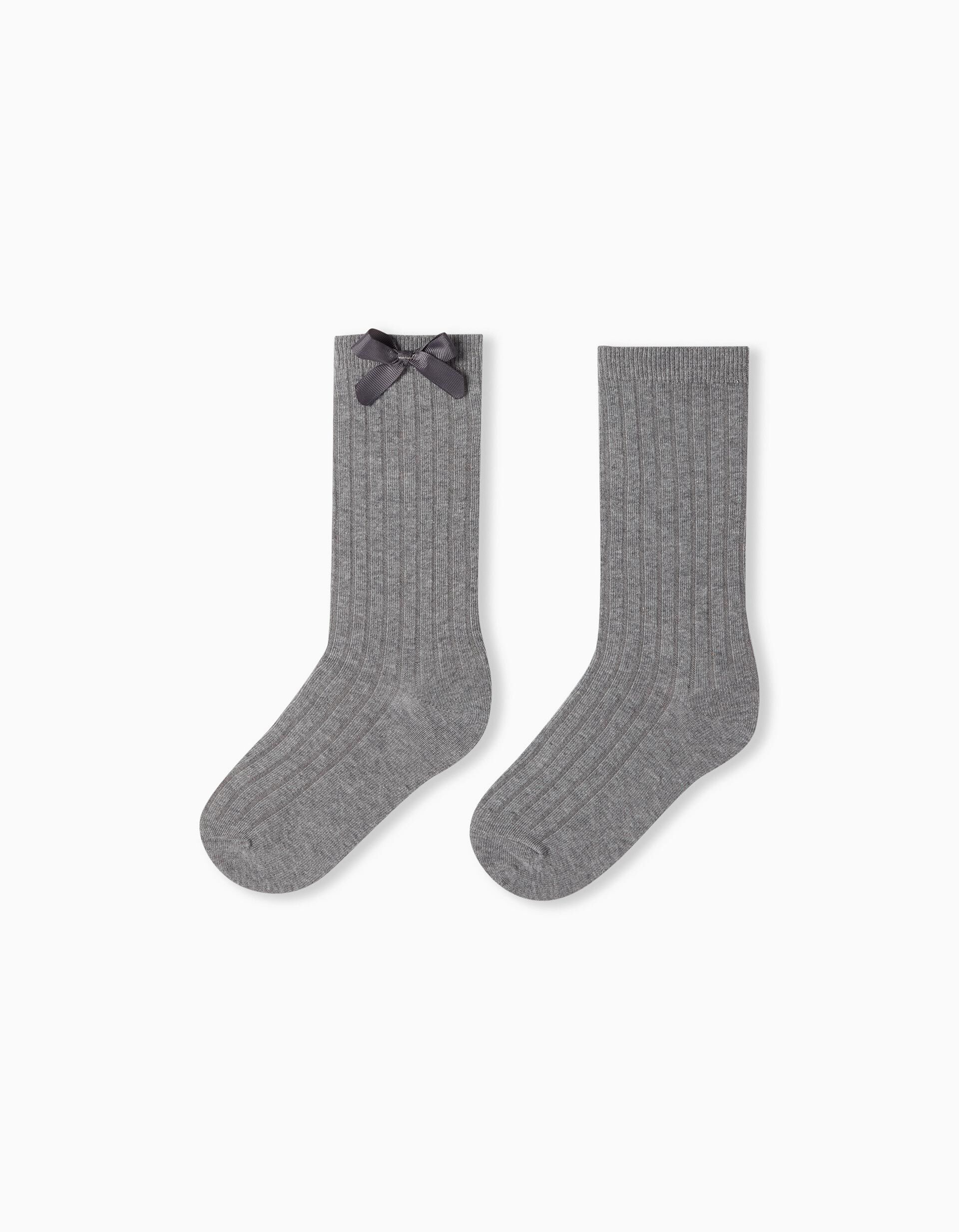 Comprar Online High-knee Bow Ribbed Socks, Girls, Light Grey