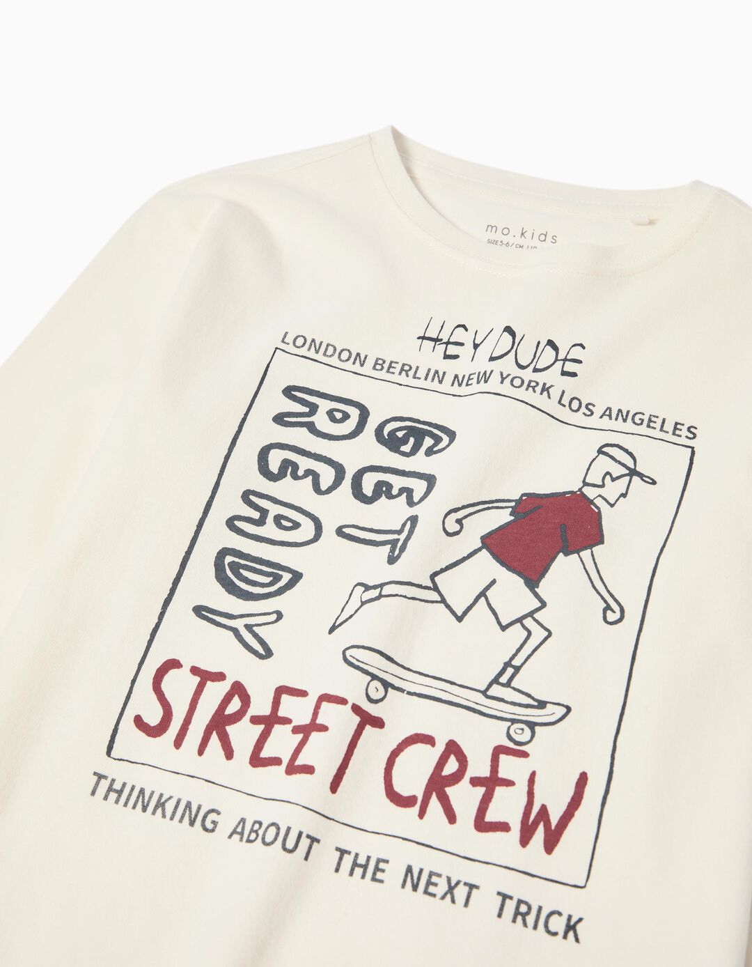 T-shirt de Manga Comprida Estampado, Menino, Branco