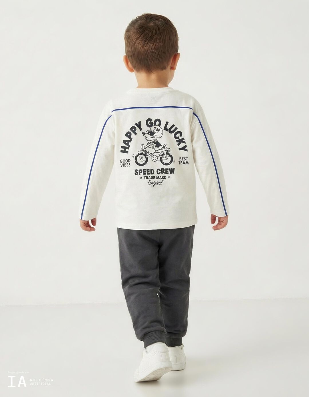 T-shirt de Manga Comprida, Menino, Branco