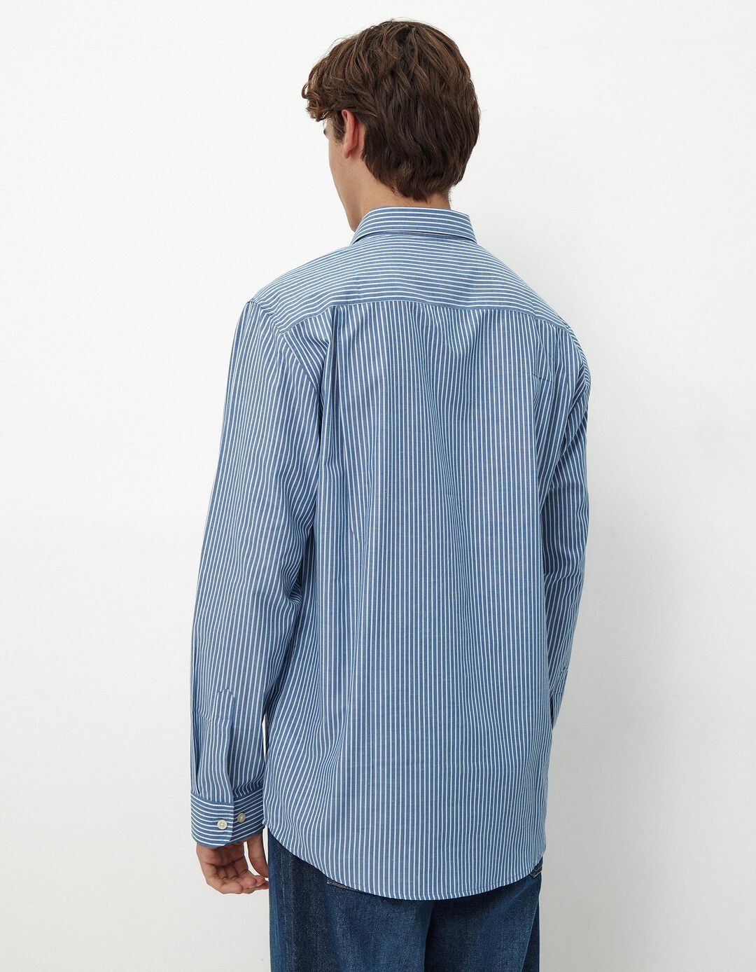 Camisa de Manga Comprida Popelina Riscas, Homem, Azul Claro