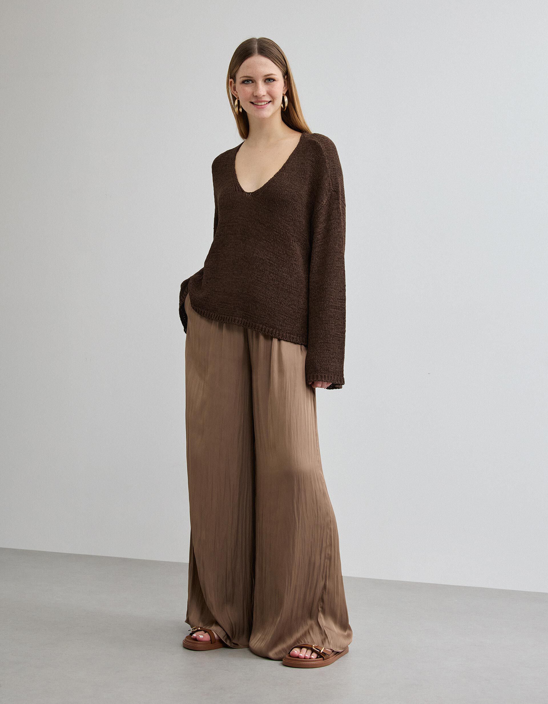 Comprar Online Cal&ccedil;as 'Wide', Mulher, Bege Escuro