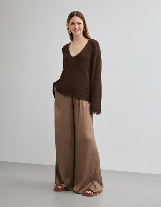 Comprar Online Cal&ccedil;as 'Wide', Mulher, Bege Escuro