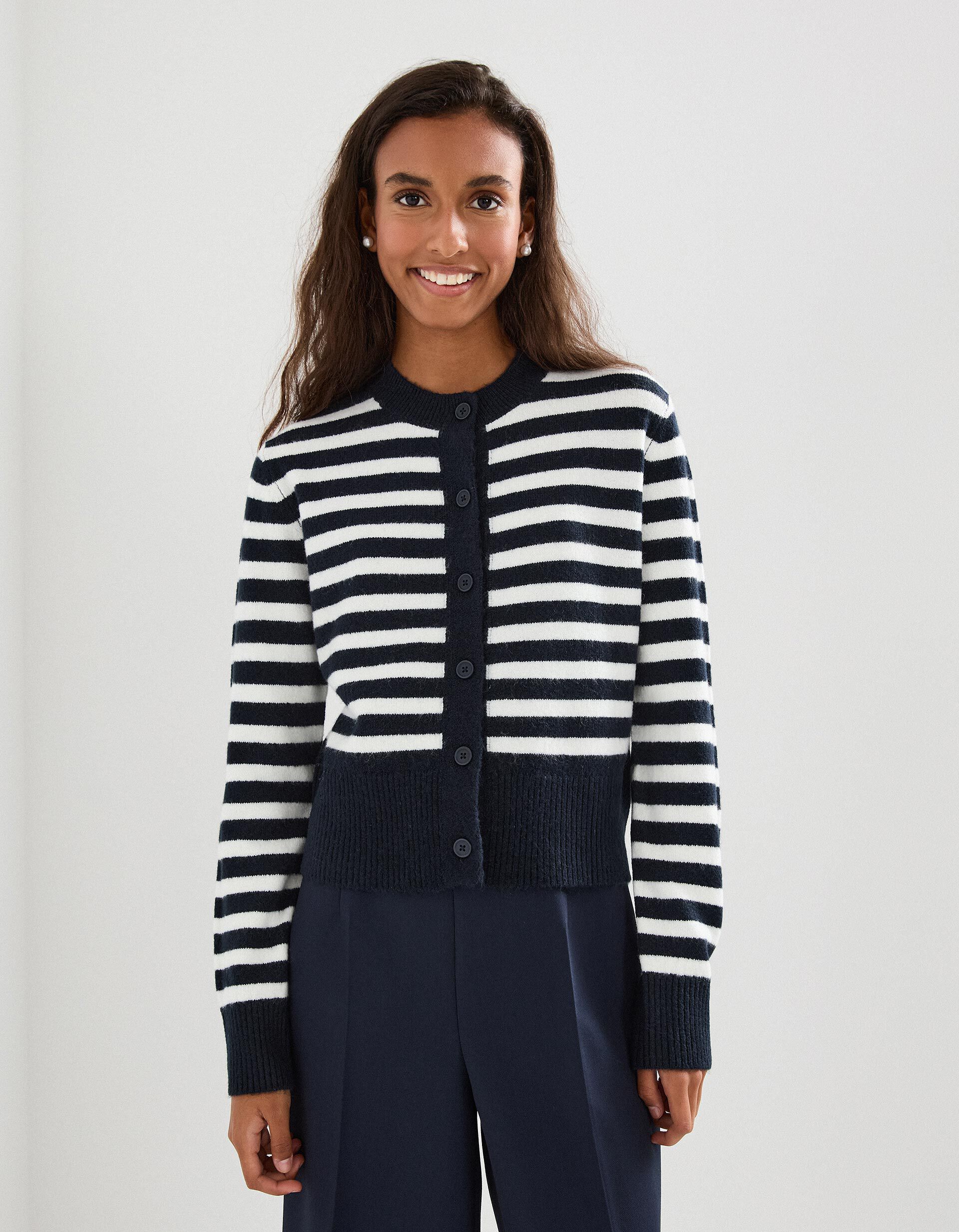 Comprar Online Casaco de Malha Riscas, Mulher, Azul Escuro