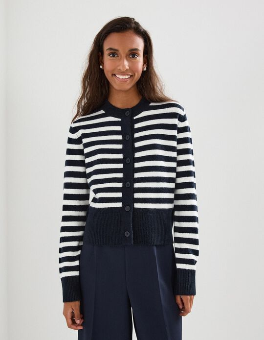 Comprar Online Casaco de Malha Riscas, Mulher, Azul Escuro