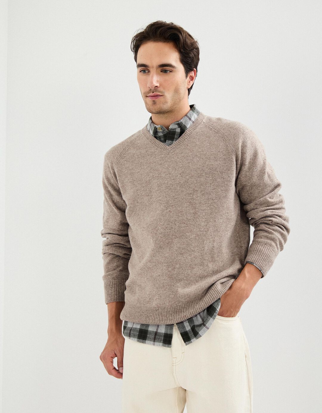 Camisola com Lã, Homem, Bege
