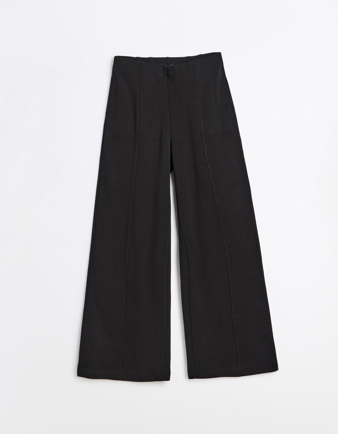 Cal&ccedil;as De Malha Interlock Wide Leg, Mulher, Preto