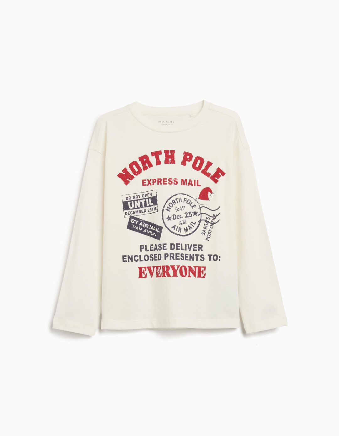 T-shirt de Manga Comprida de Natal, Menino, Bege 