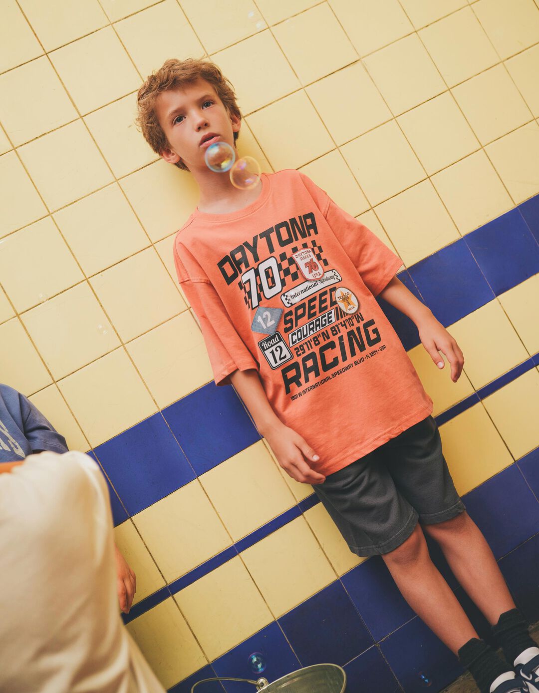 T-shirt Print, Menino, Laranja Escuro