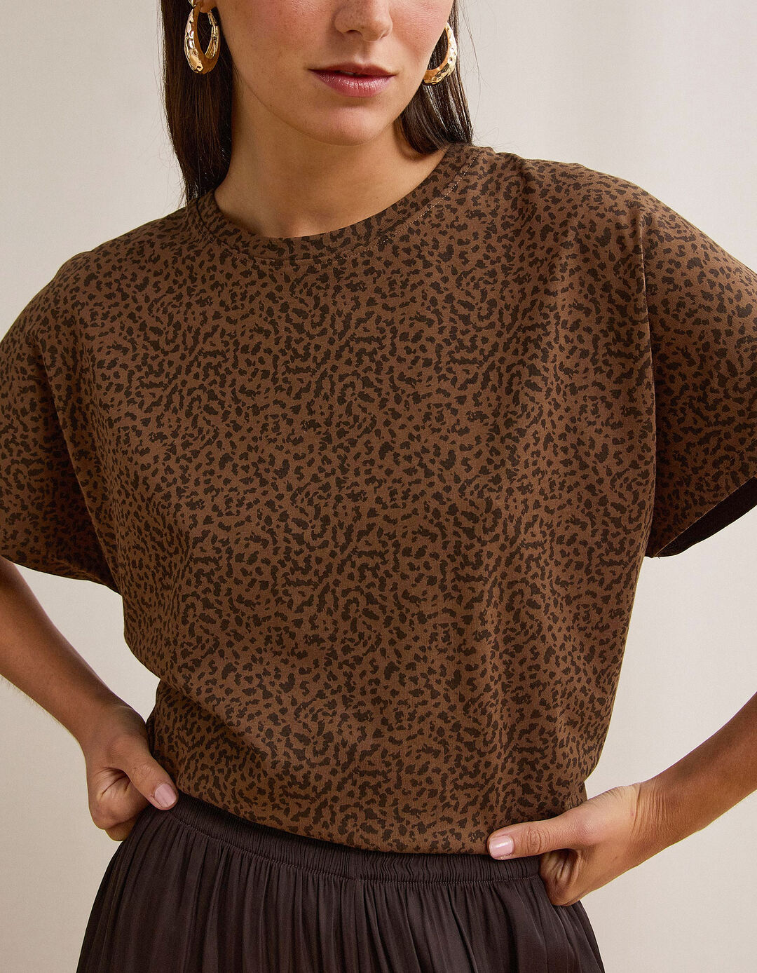 T-shirt Animal Print, Mulher, Castanho