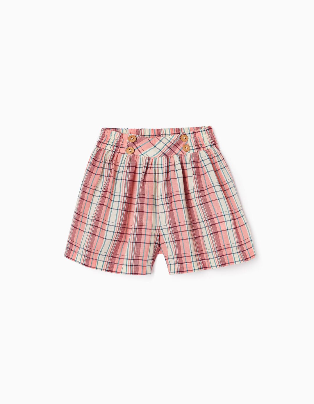 Plaid Cotton Shorts for Girls, Pink/Beige