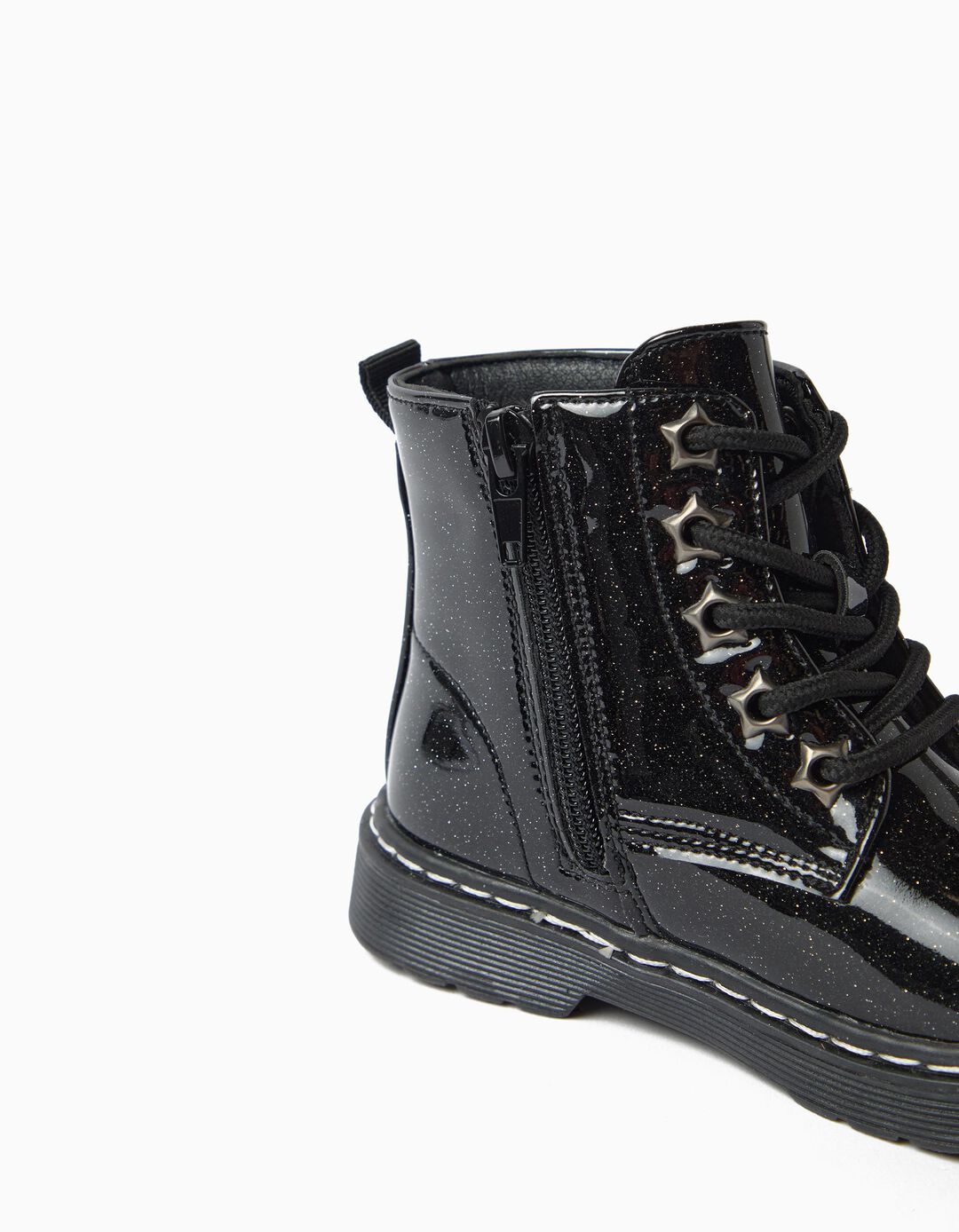 Botas Militares Brilhantes, Menina, Preto
