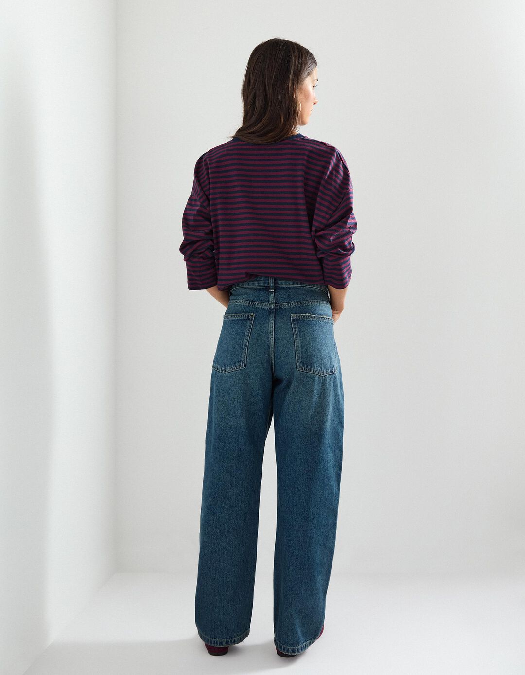 Calças de Ganga 'Relaxed Fit', Mulher, Azul Escuro