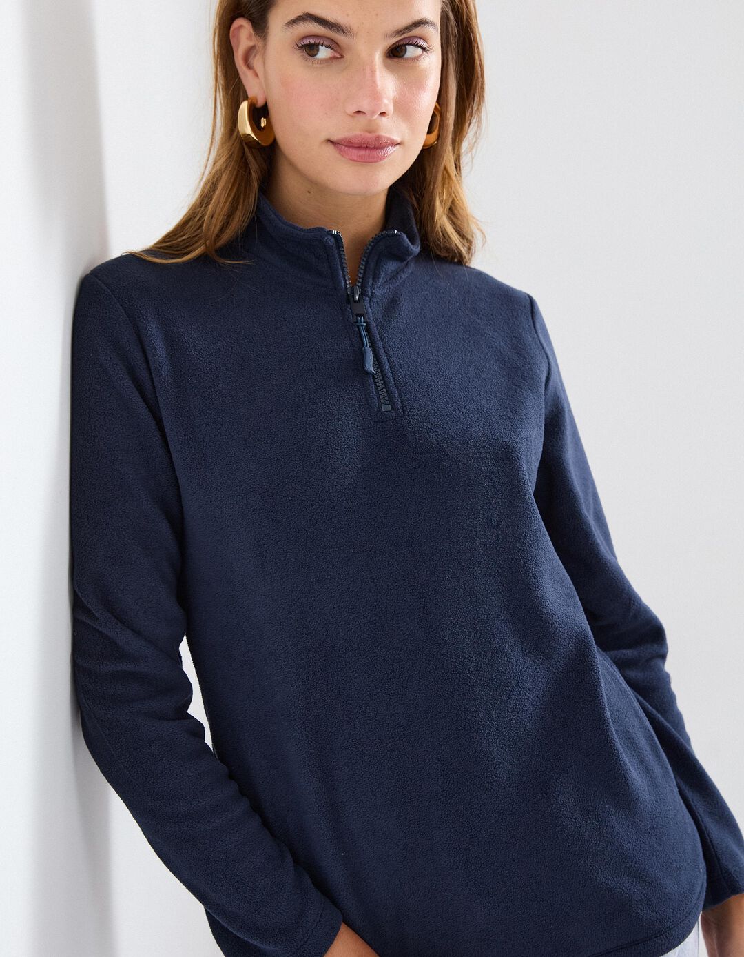 Camisola Polar com Fecho, Mulher, Azul Escuro