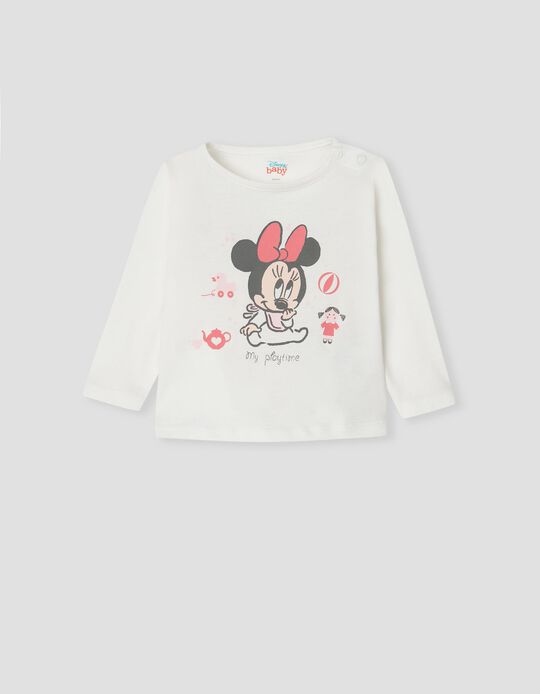 T-shirt Manga Comprida 'Minnie', Recém-Nascida, Branco