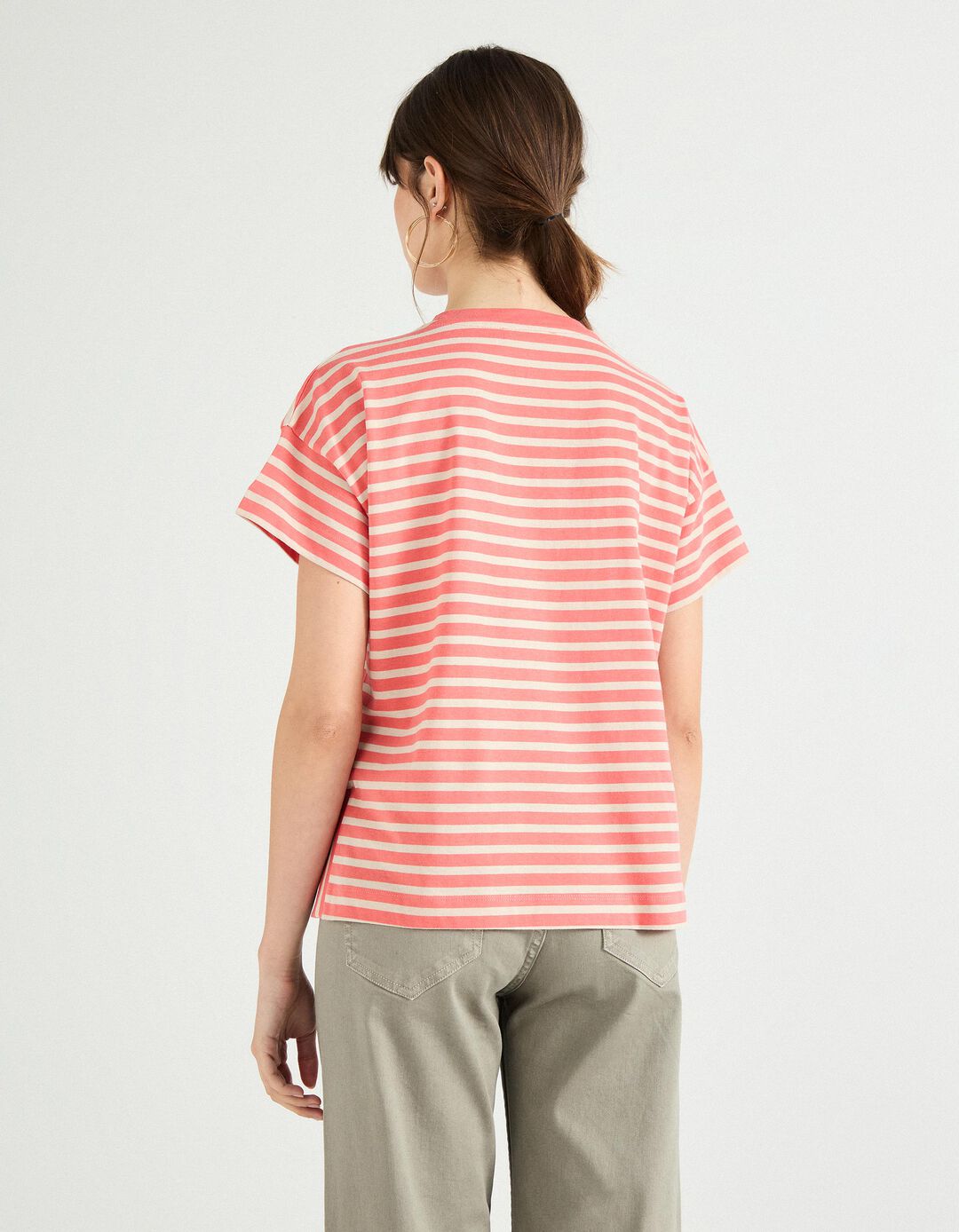 T-shirt de Riscas, Mulher, Rosa