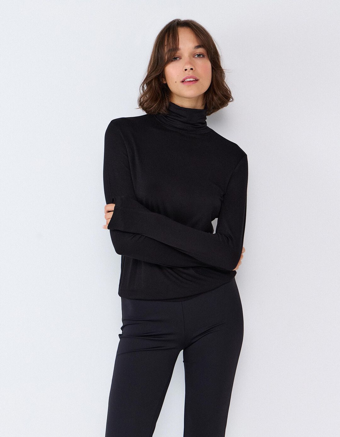 Camisola De Gola Alta, Mulher, Preto