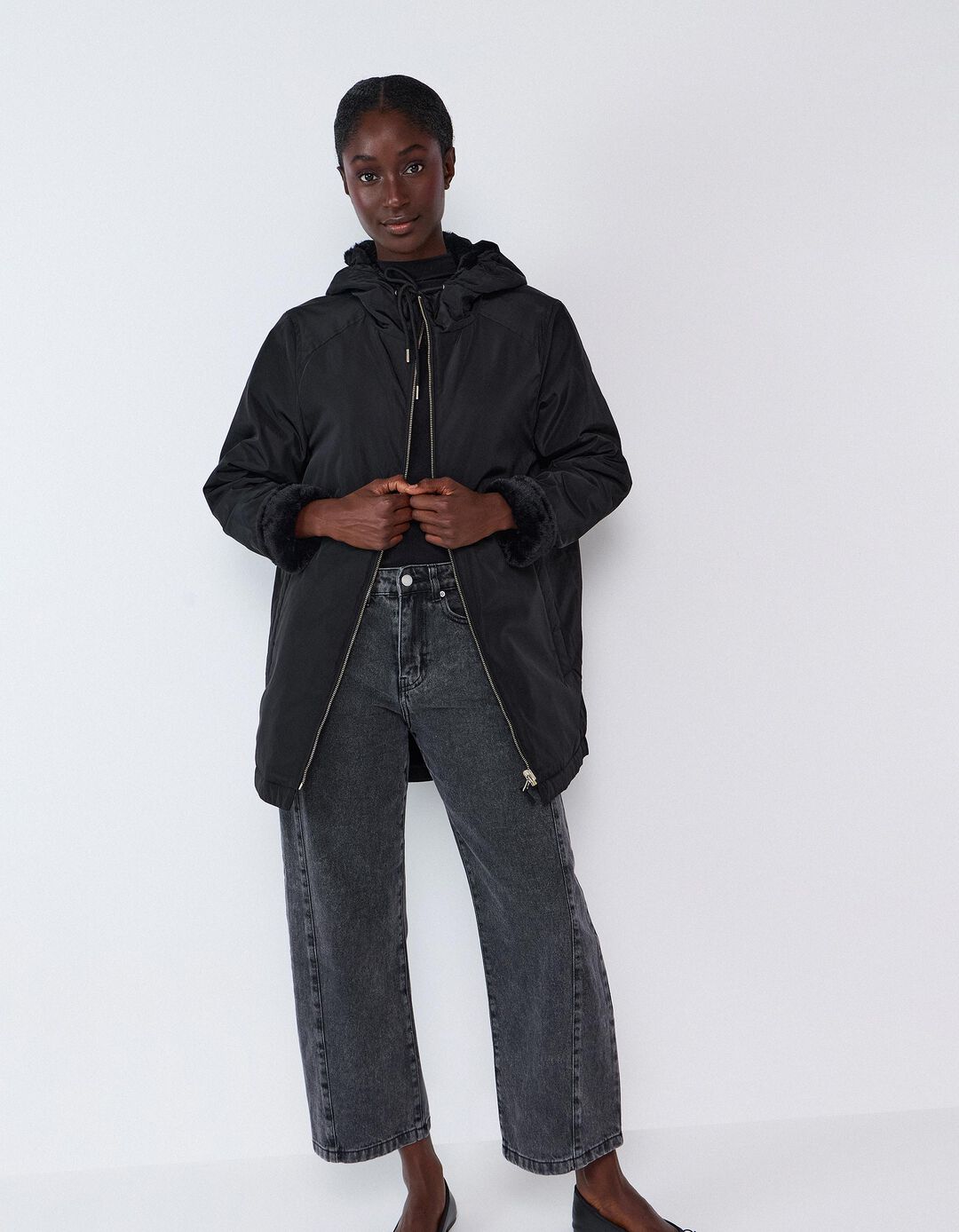 Parka Revers&iacute;vel, Mulher, Preto
