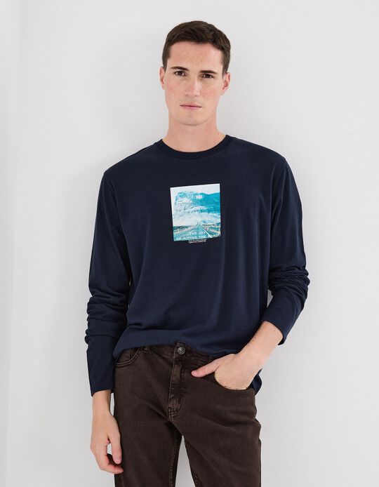 Comprar Online T-shirt Manga Comprida, Homem, Azul Escuro