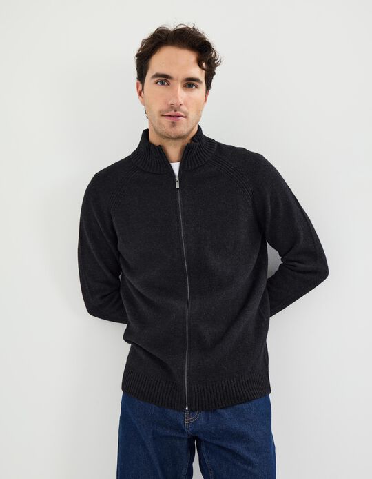 Comprar Online Casaco de Fecho com Lã, Homem, Cinzento Escuro
