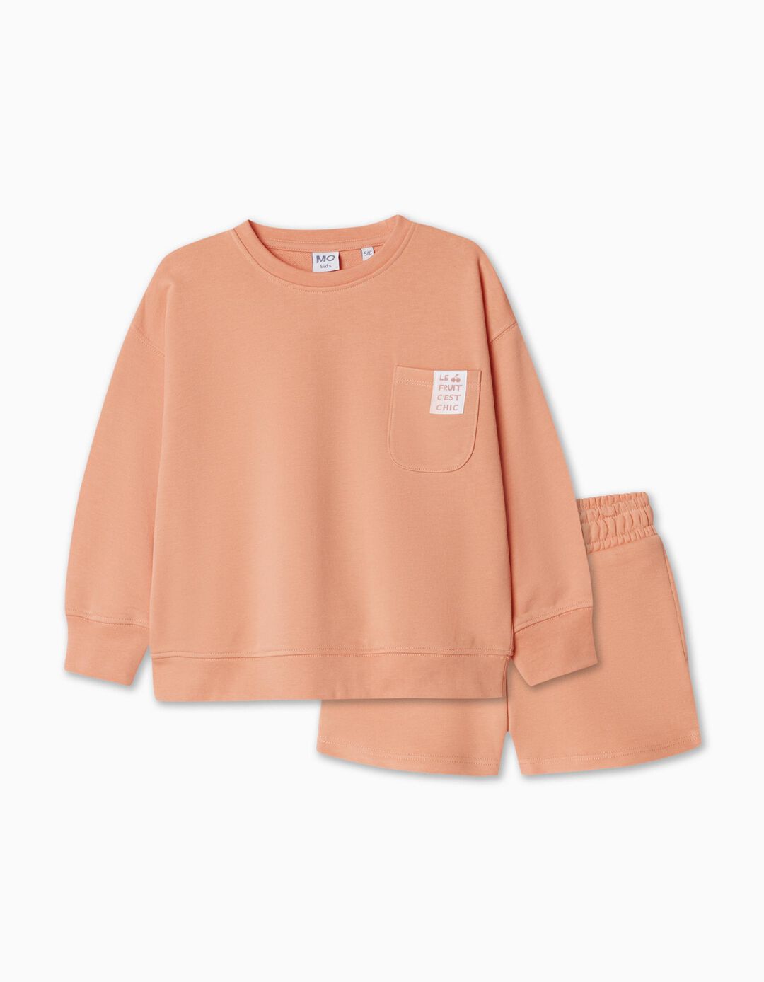 Shorts + Felpa Sweatshirt Set, Girls, Light Orange