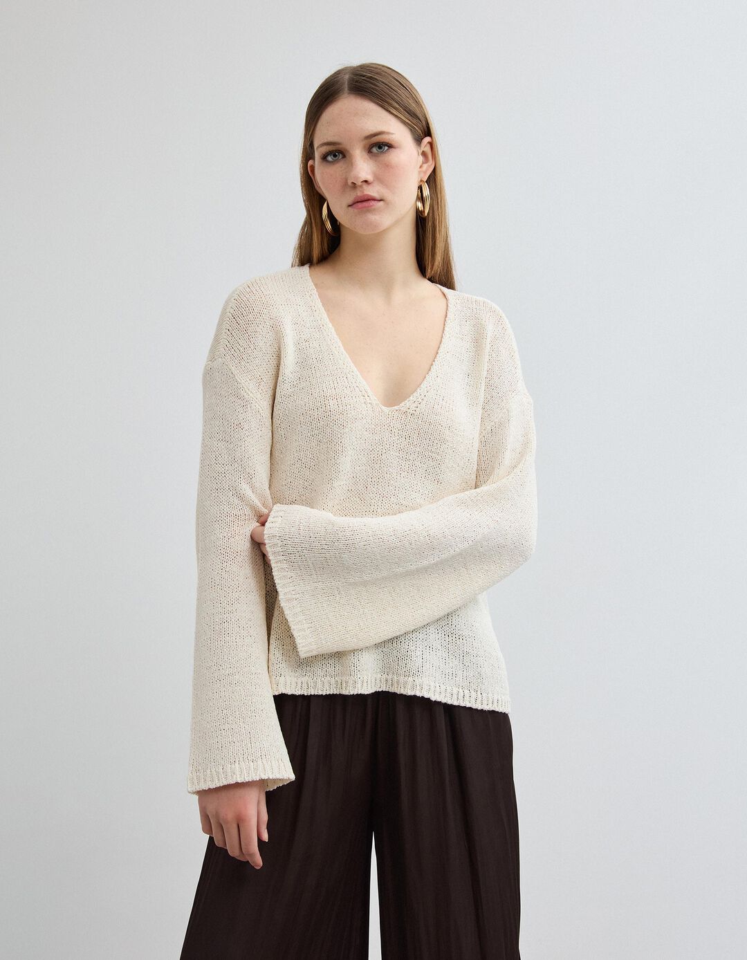Camisola de Malha, Mulher, Bege Claro