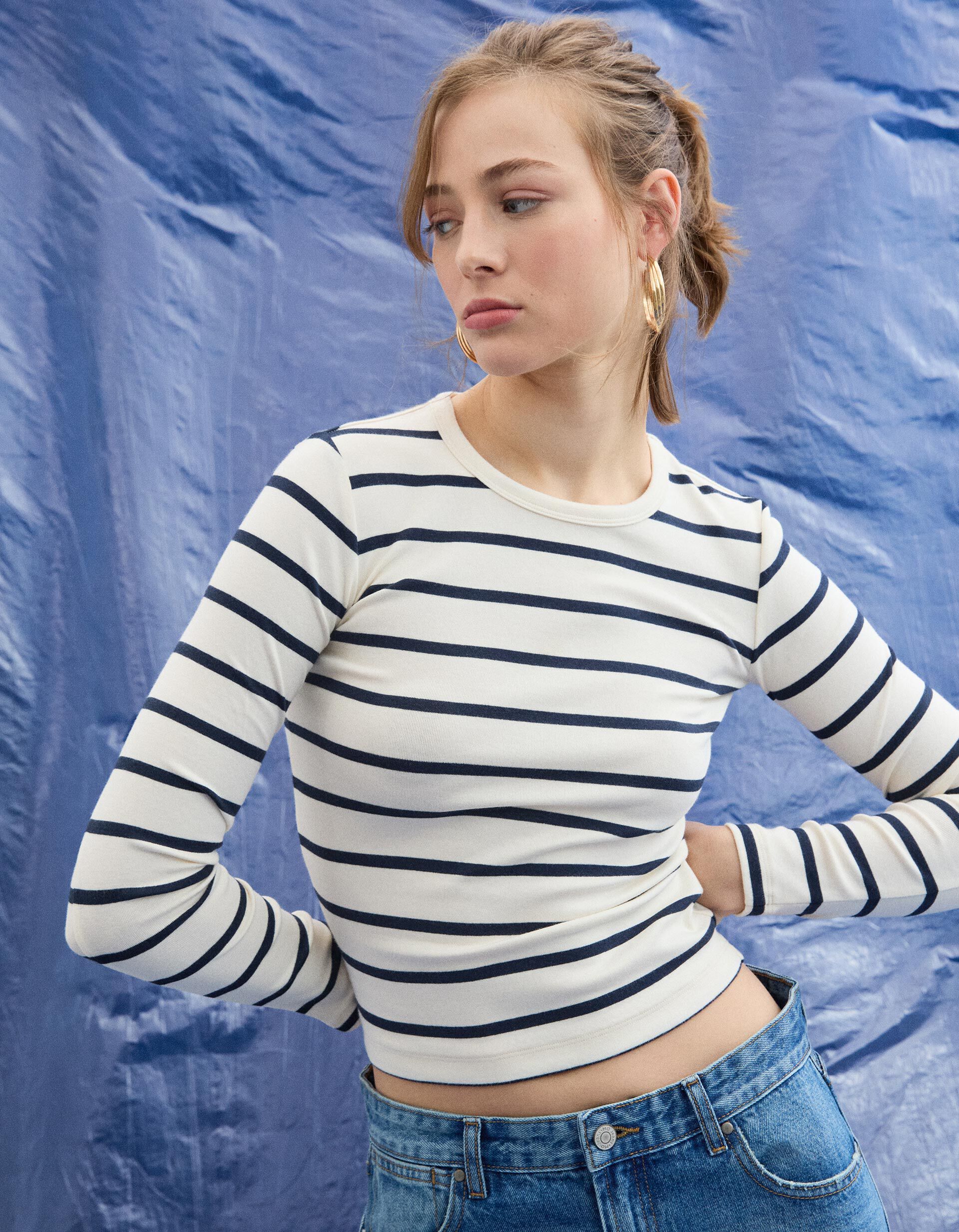 Comprar Online T-shirt Manga Comprida, Mulher, Bege Claro