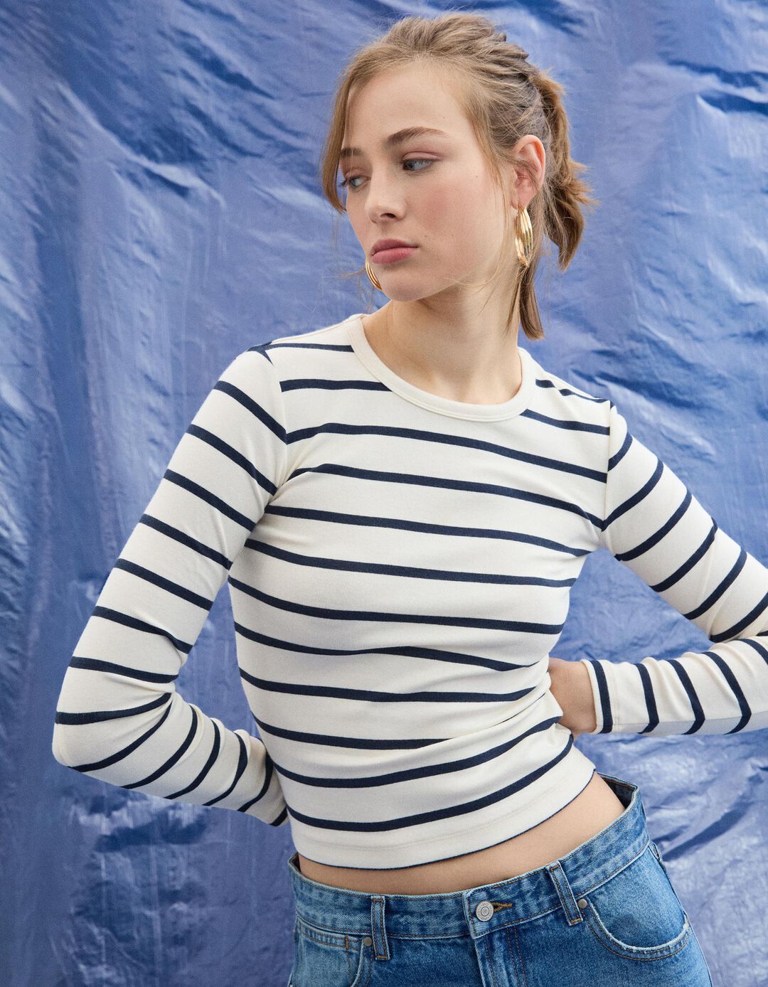 T-shirt Manga Comprida, Mulher, Bege Claro