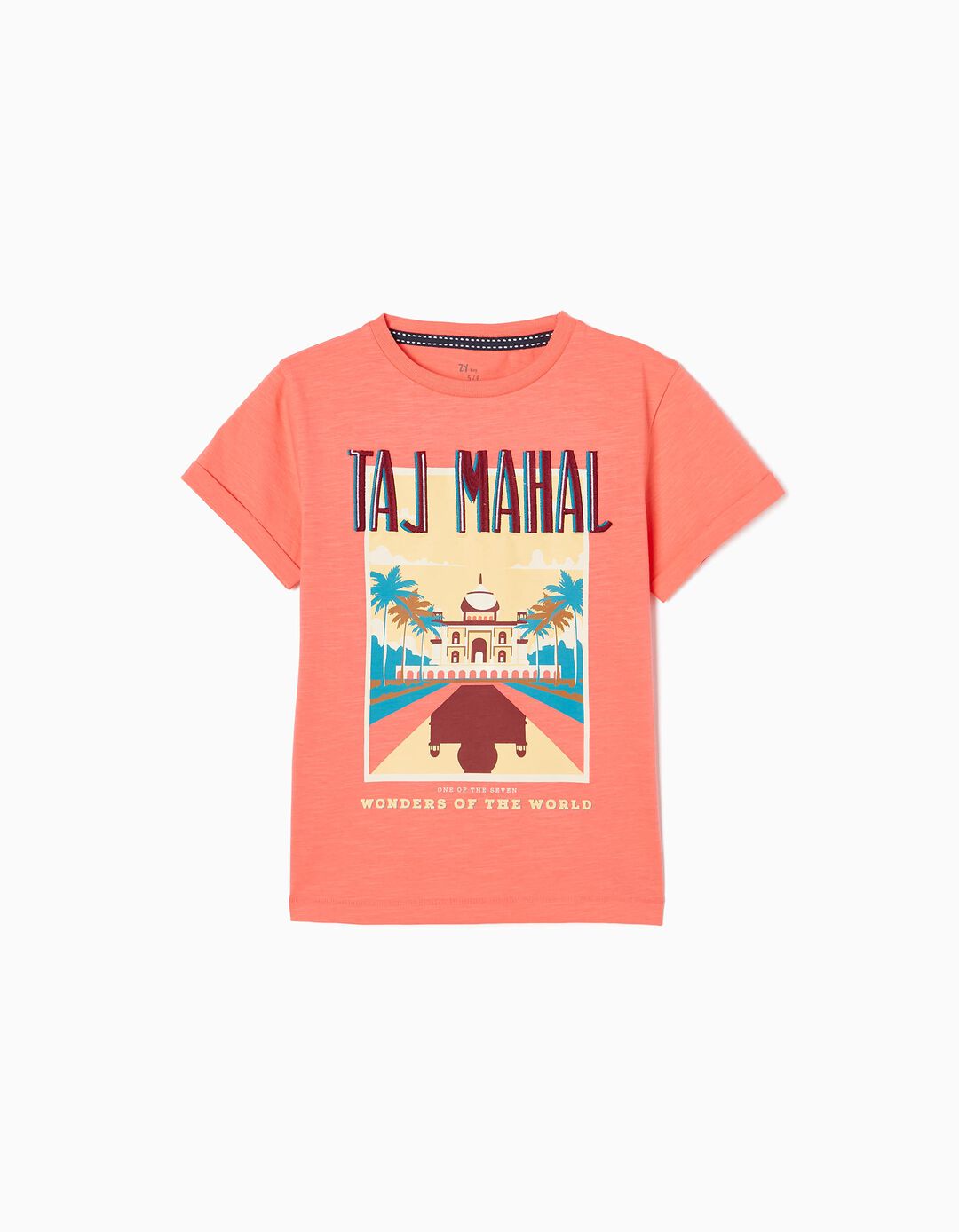 Cotton T-shirt for Boys 'Taj Mahal', Coral