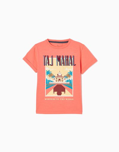 T-shirt de Algodão para Menino 'Taj Mahal', Coral
