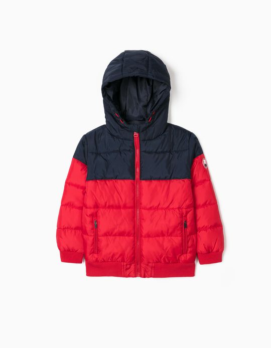 Quilted Jacket for Boys, Dark Blue/Red
