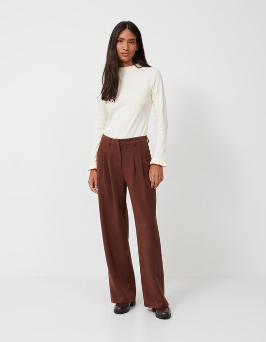 Two Pleats Tailored Trousers, Women, Brown