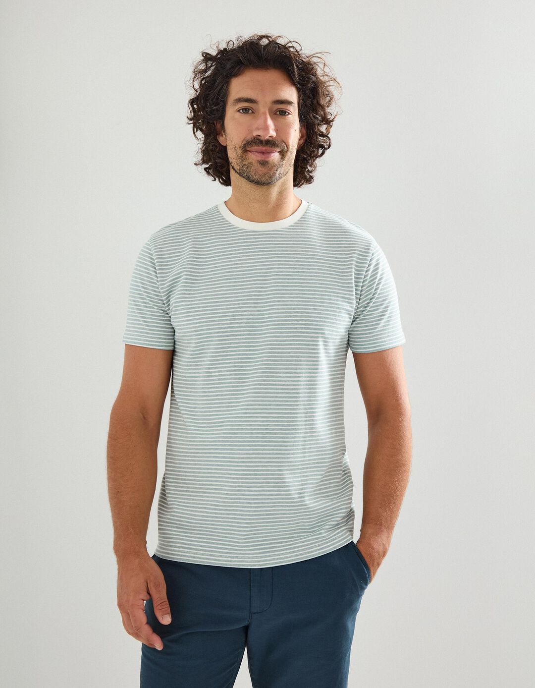 T-shirt Riscas, Homem, Verde Escuro