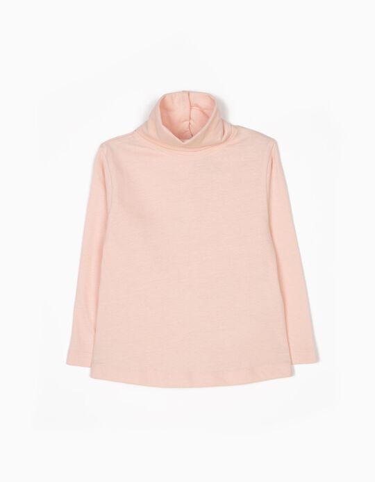 Light Pink Long-Sleeved Top with High Neck