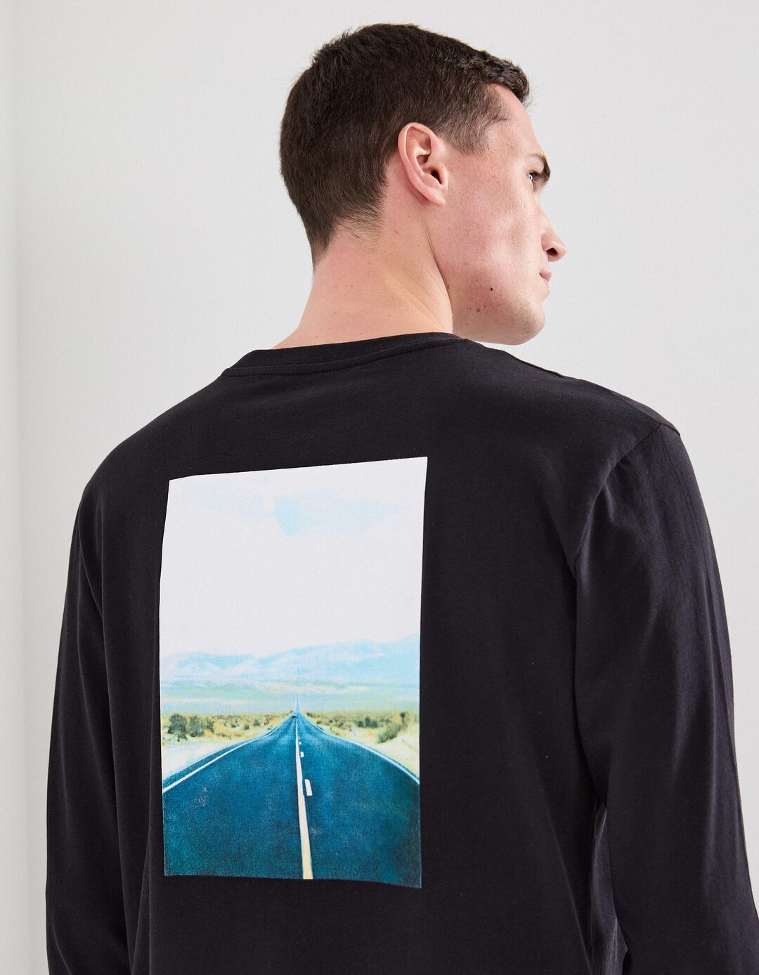 T-shirt Manga Comprida, Homem, Preto