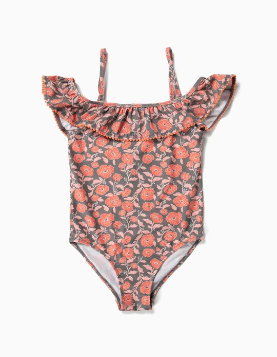 Fato de Banho para Menina Flores, Coral e Taupe