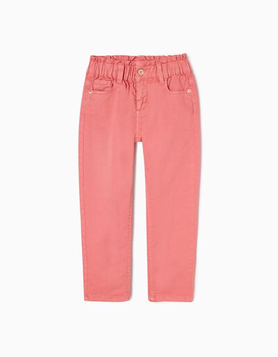 Twill Paperbag Trousers for Girls 'Slim Fit', Pink