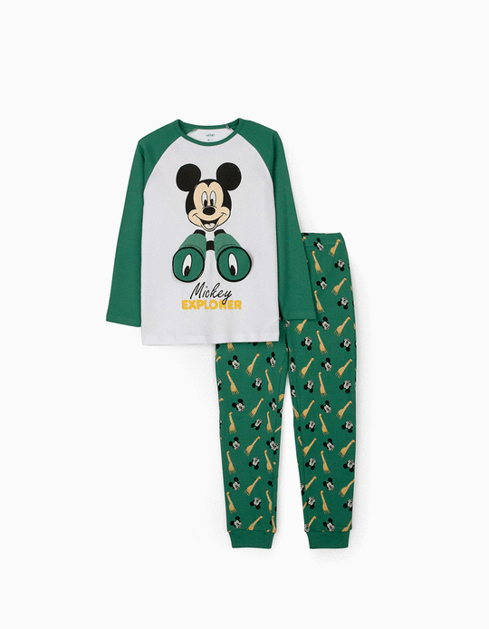 Long Sleeve Pyjamas for Boys, 'Mickey Explorer', White/Green