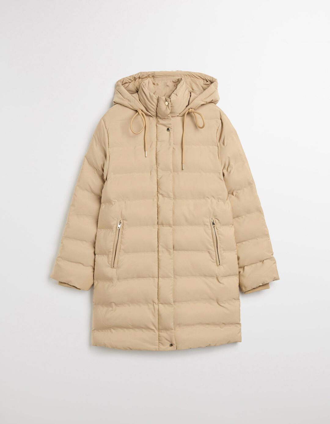 Casaco Acolchoado Comprido, Mulher, Bege Claro