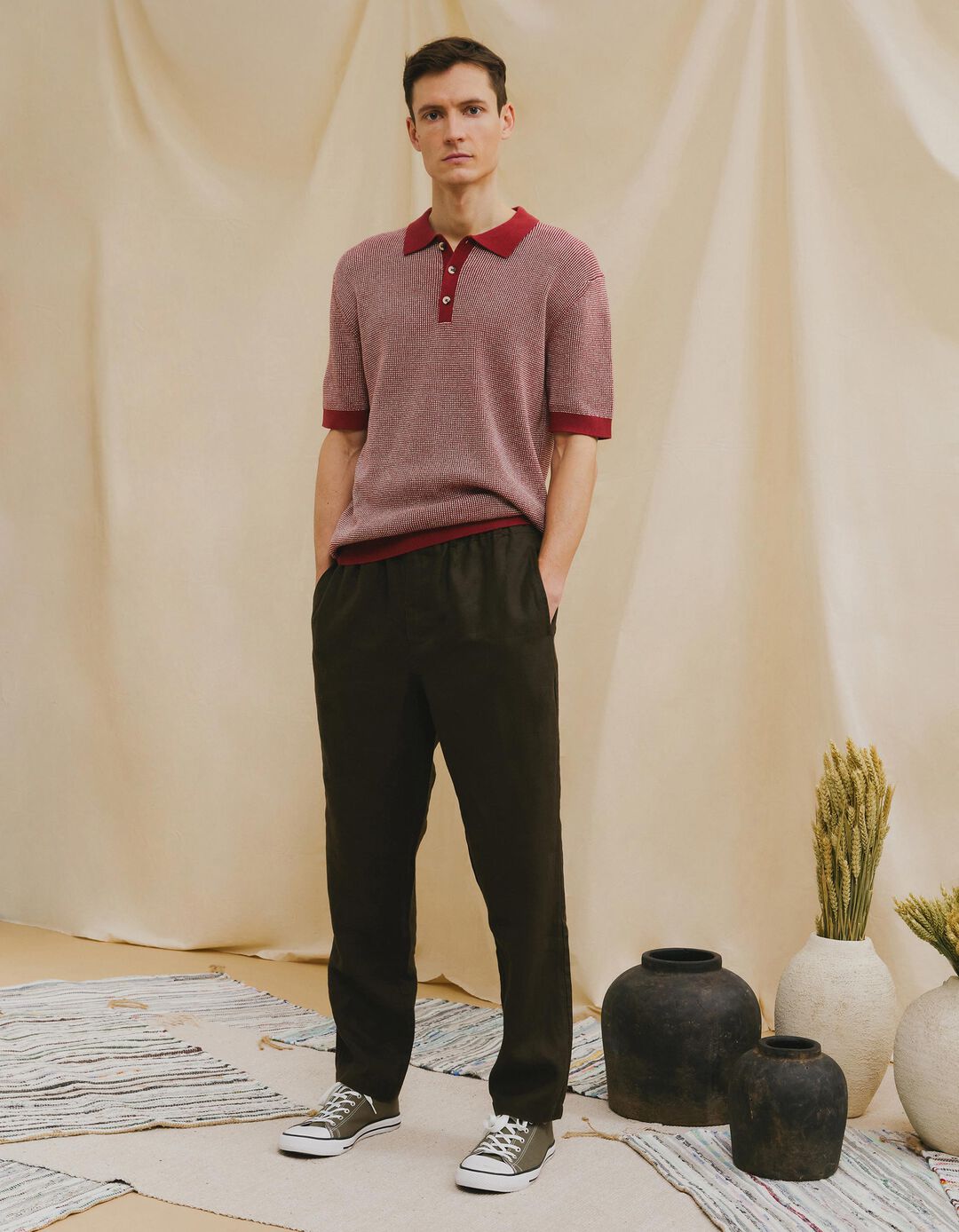 Cal&ccedil;as de Linho, Homem, Verde Escuro