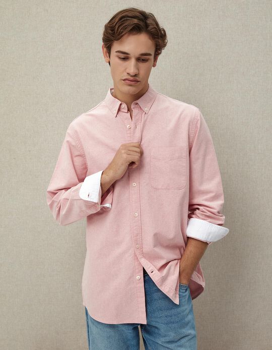 Comprar Online Camisa de Manga Comprida Oxford, Homem, Rosa Claro